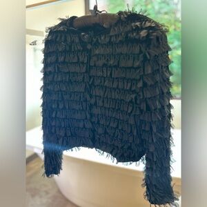 Black ruffle velvet fancy cardigan